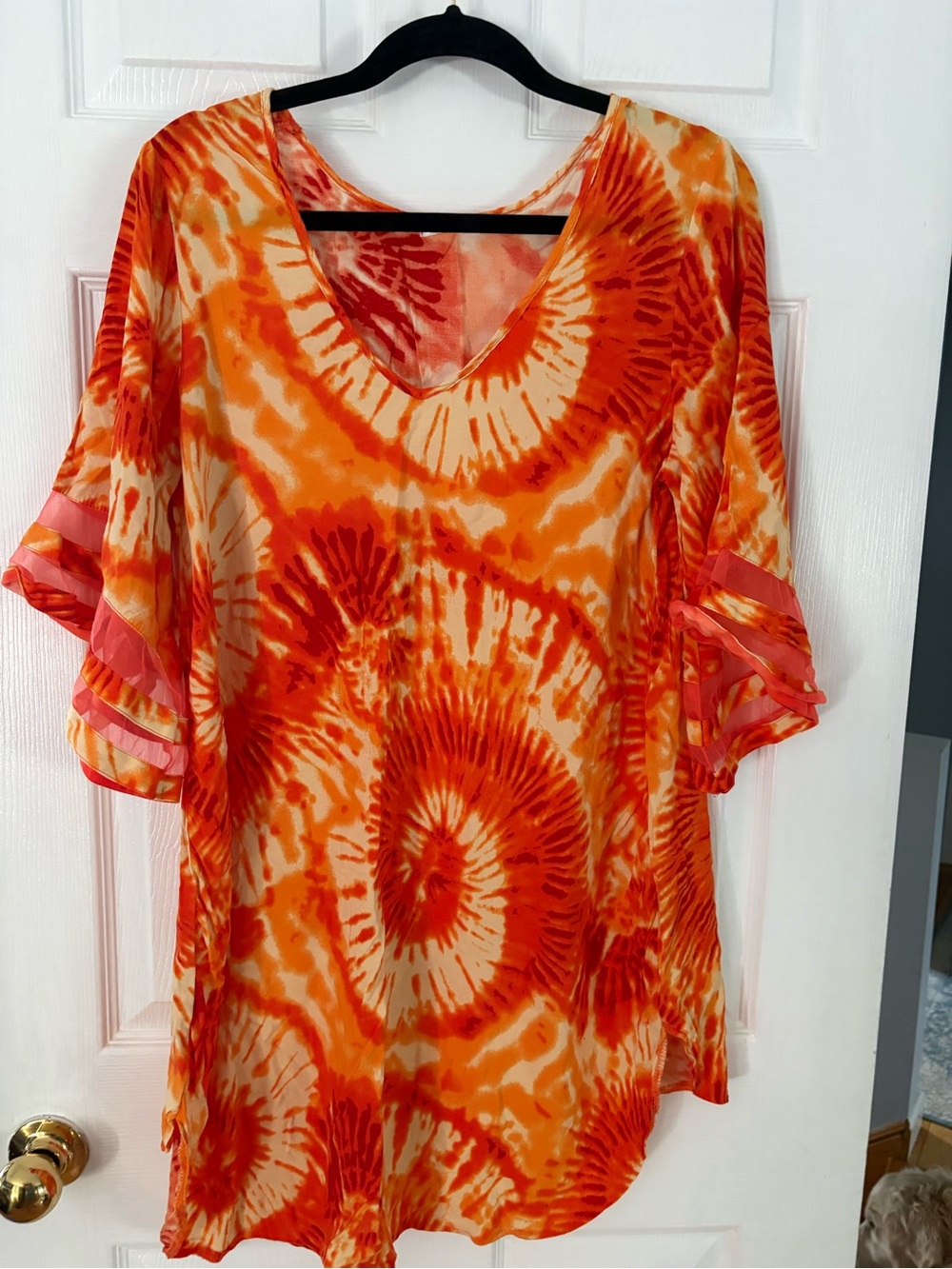 Vibrant Orange Tie-Dye V-Neck Women's swimsuit cover cover up
